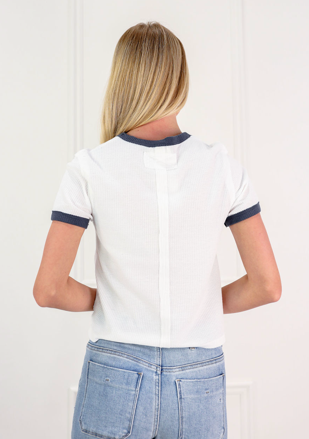 Color Combo Waffle Top White/Charcoal - Clothe Boutique
