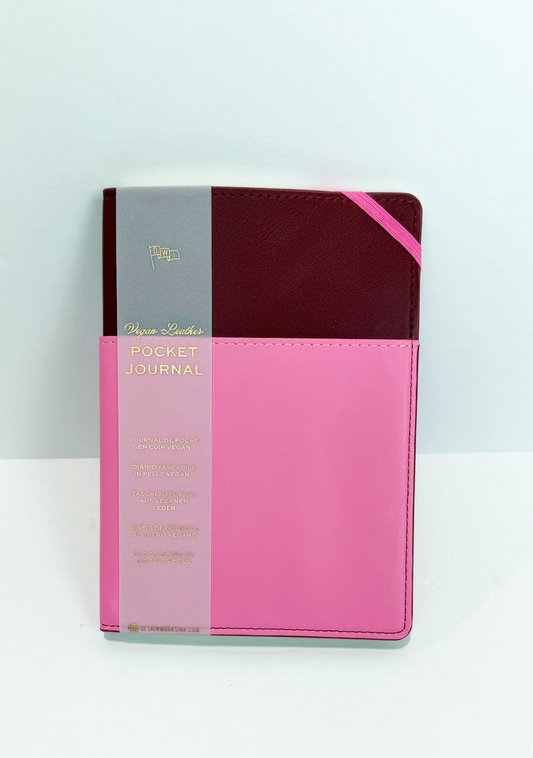Leather Pocket Journal Burgundy/Pink