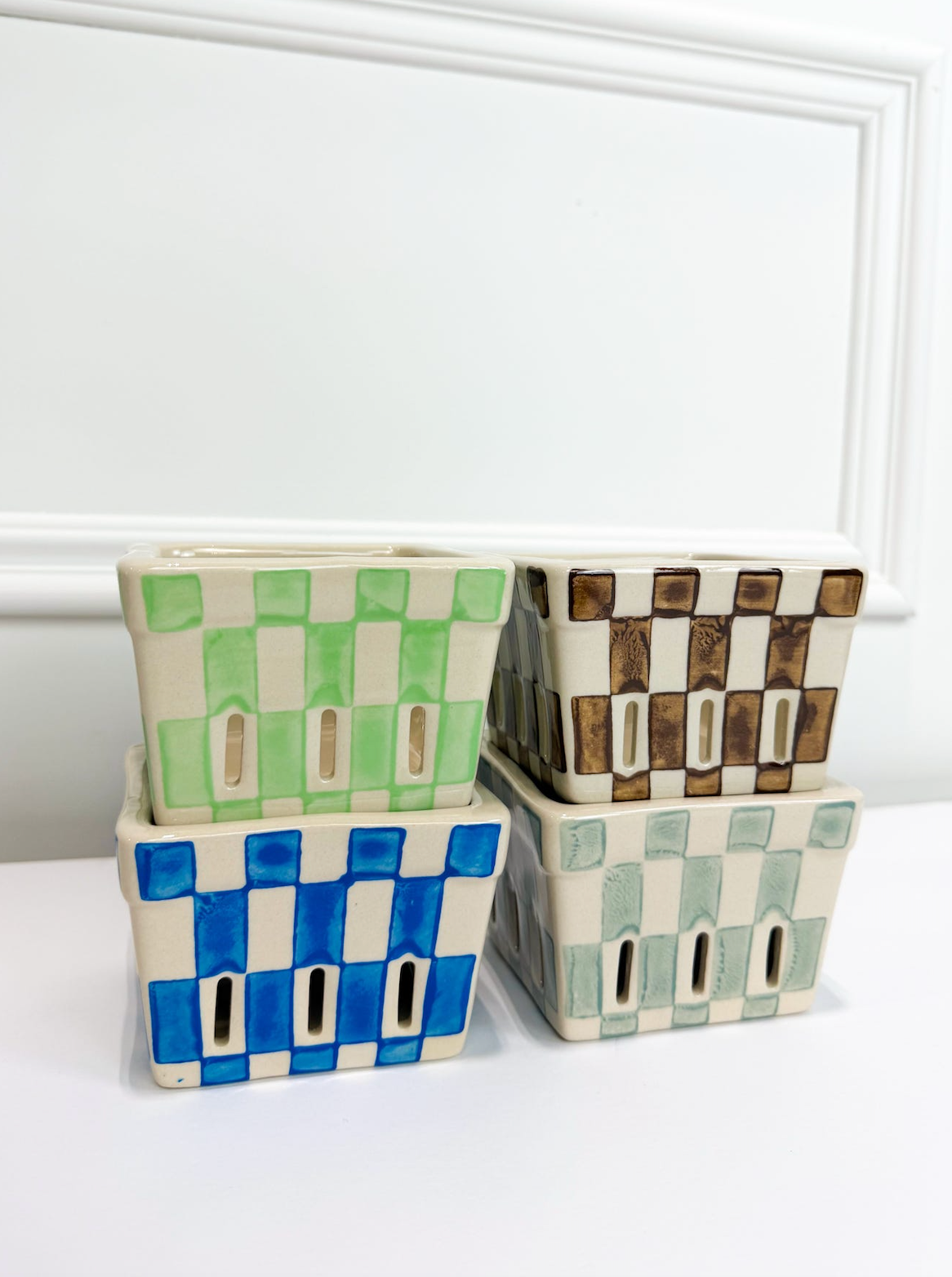 Hand Painted Stoneware Berry Basket