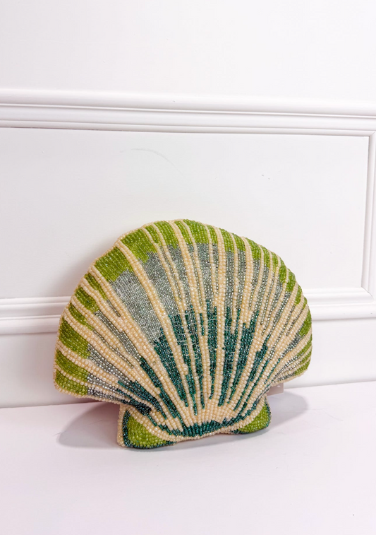 Beaded Shell Shaped Pillow Teal