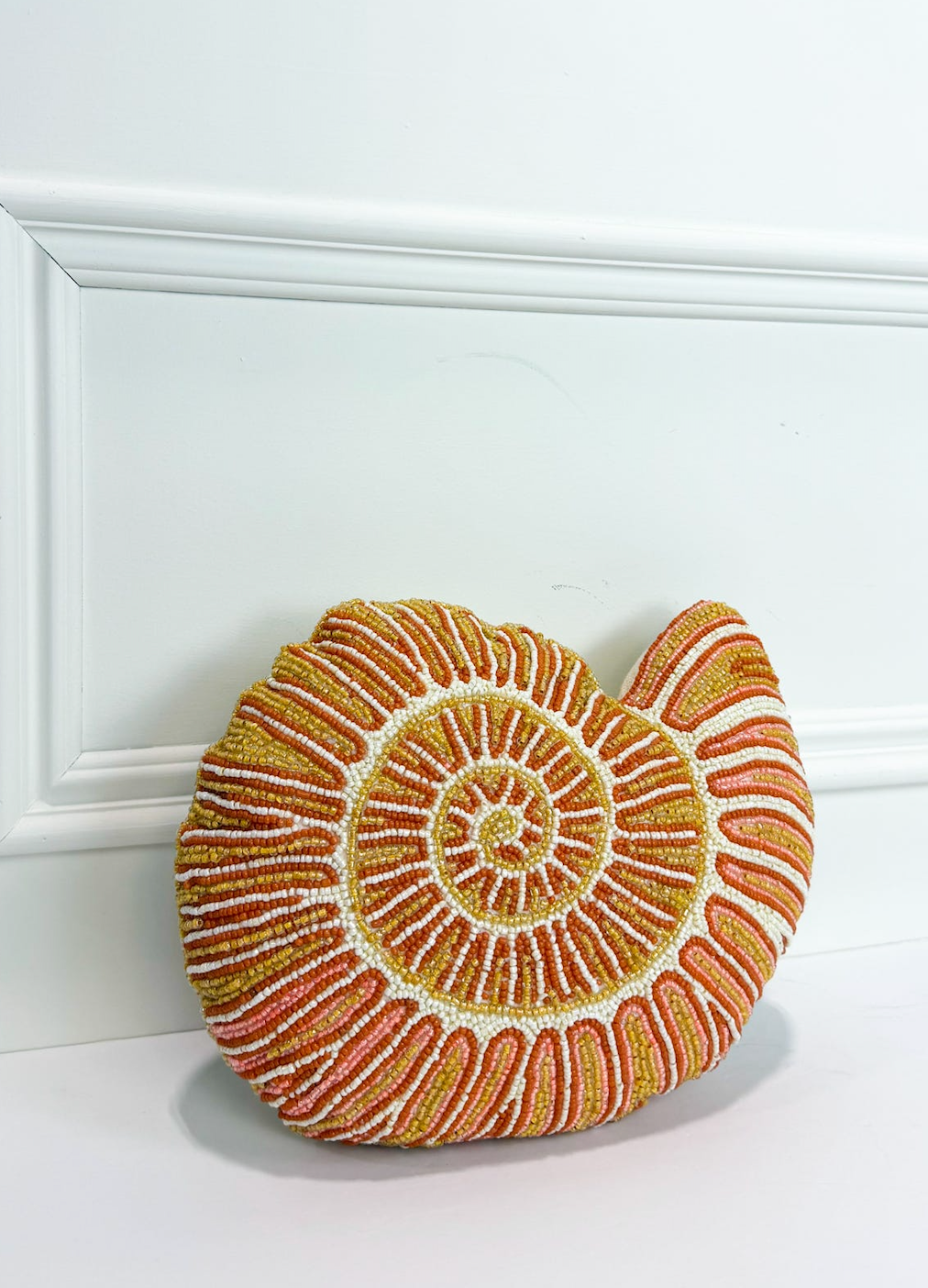 Beaded Shell Shaped Pillow Orange