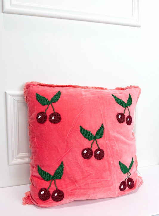 Square Cherry Velvet Pillow