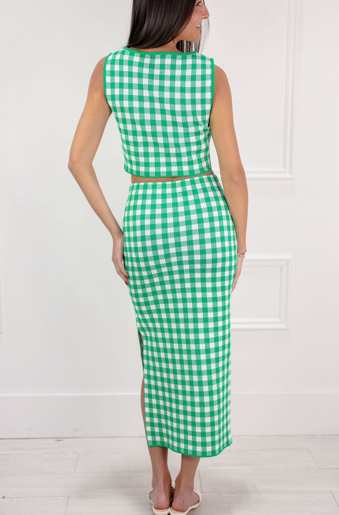 Gingham Top & Midi Skirt Set of 2 Green - Clothe Boutique
