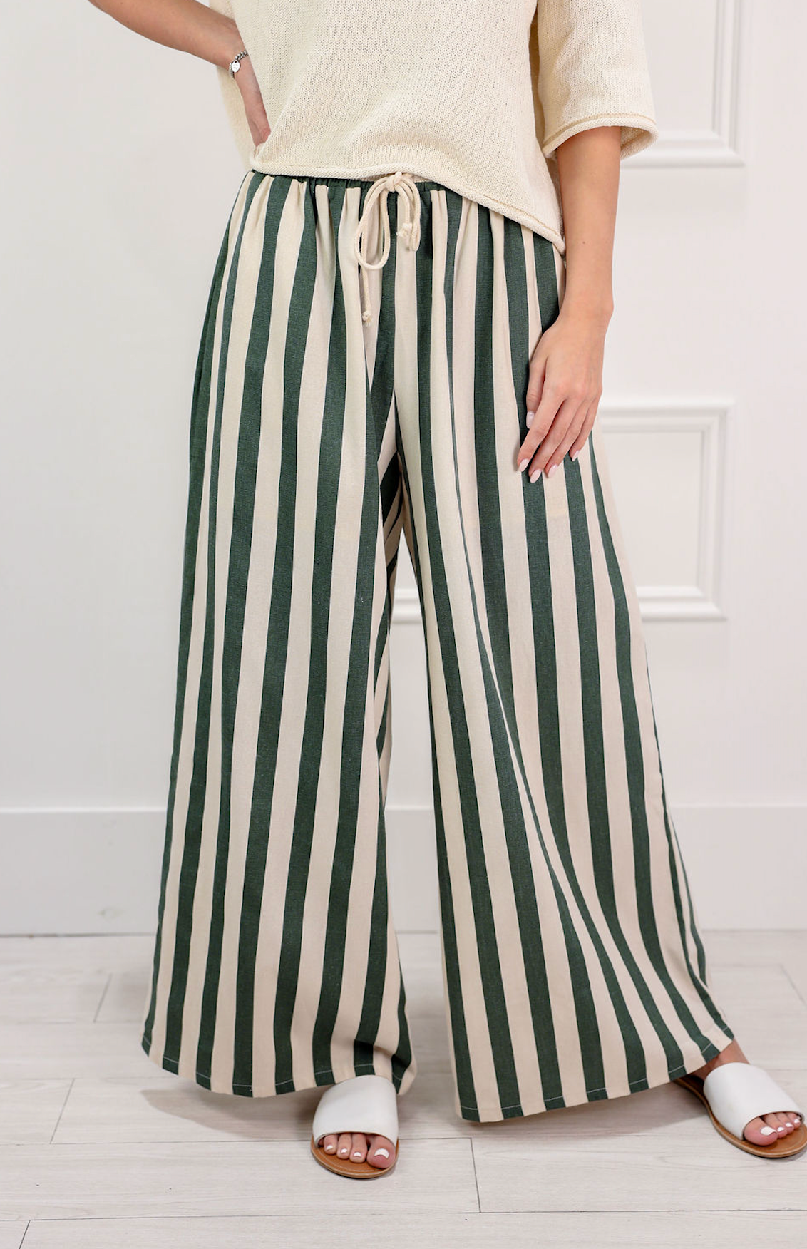 Stripe Drawstring Pants Forest - Clothe Boutique