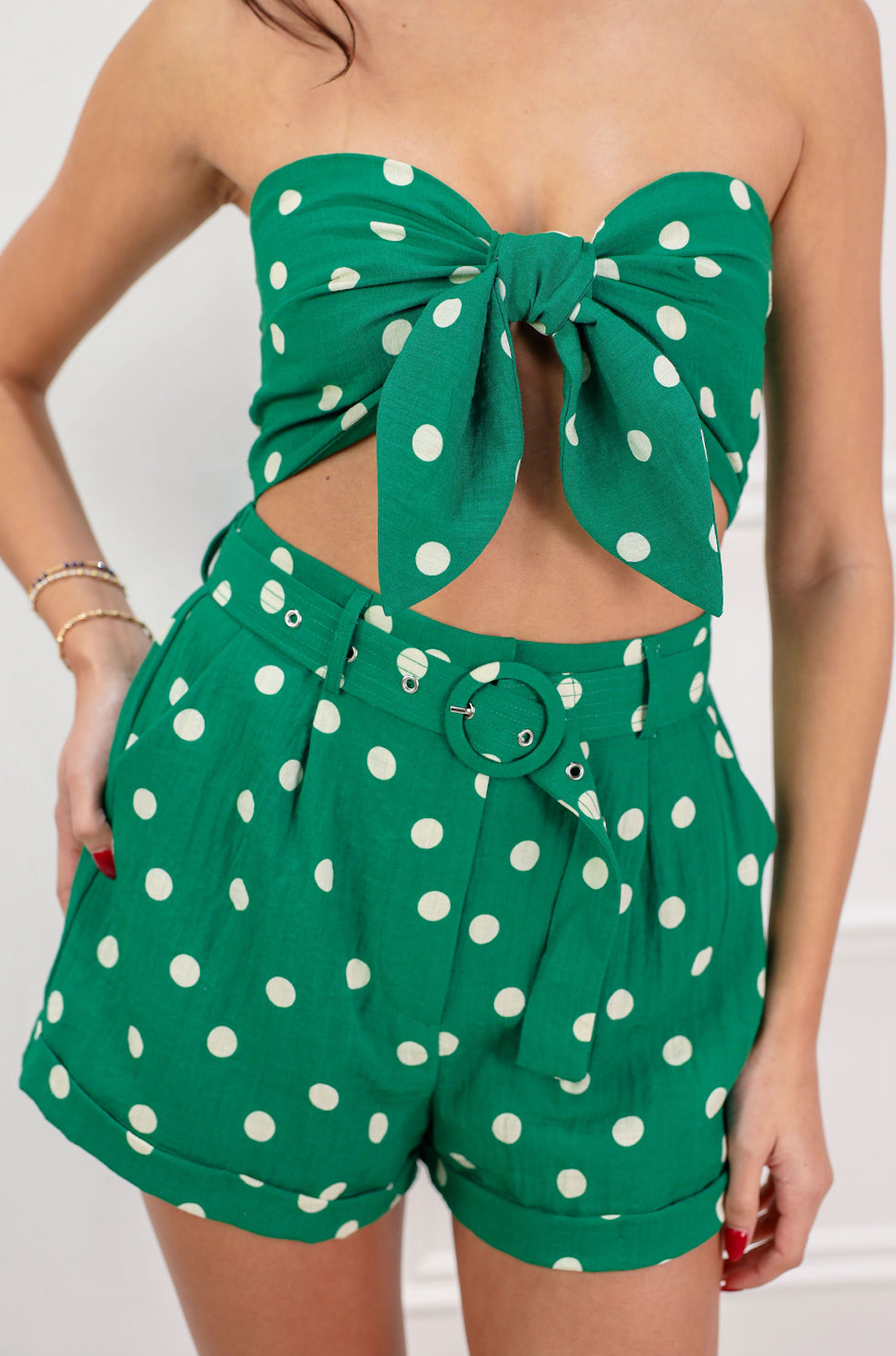 Green Polka Dot Scarf Top & Shorts Set Of 2 - Clothe Boutique