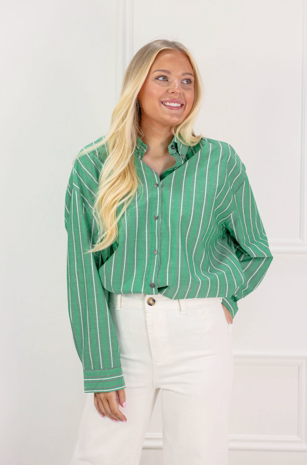 Green Striped Button Down Shirt - Clothe Boutique