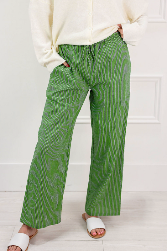 Green Stripe Poplin Pants - Clothe Boutique