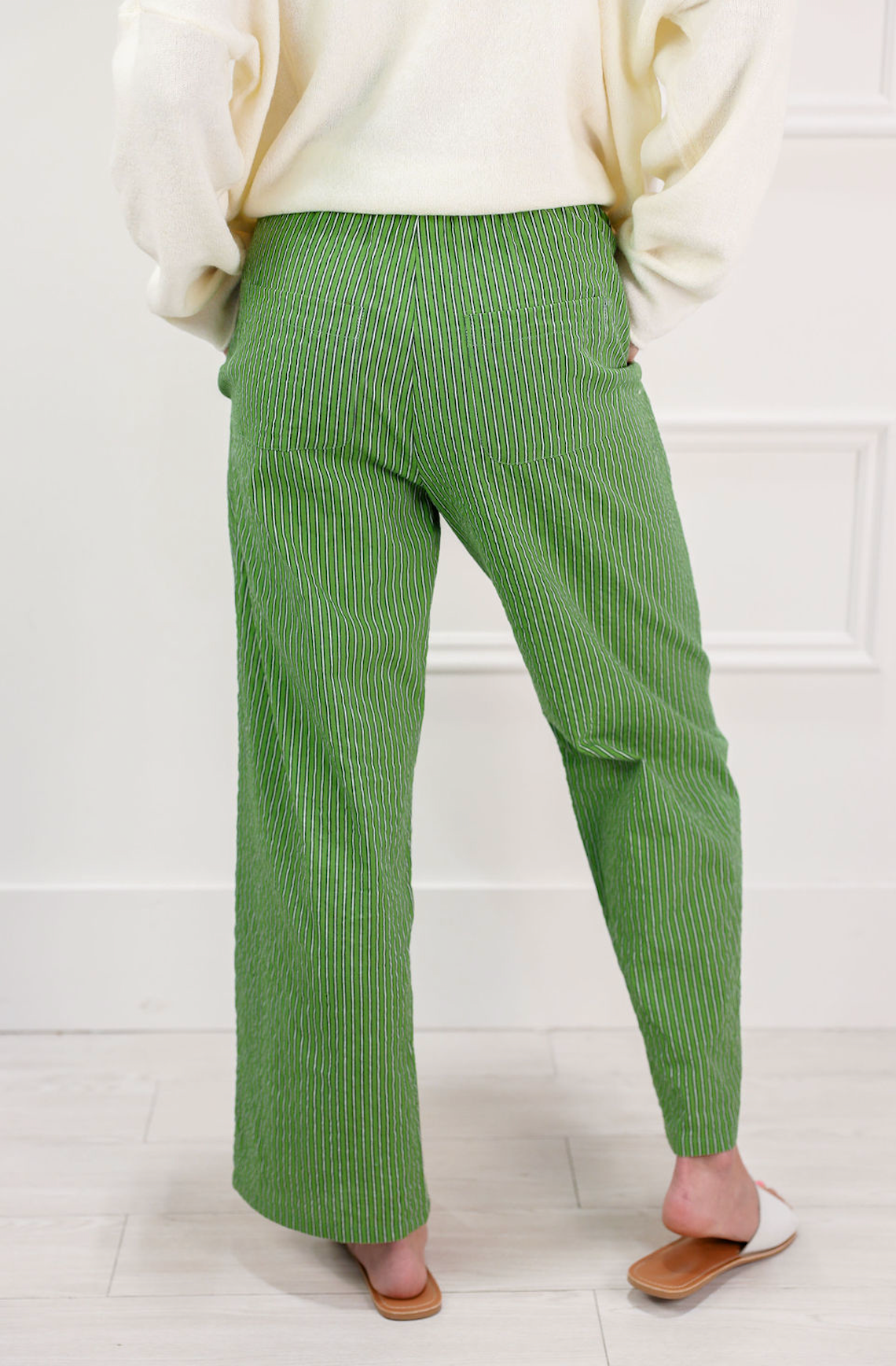 Green Stripe Poplin Pants - Clothe Boutique