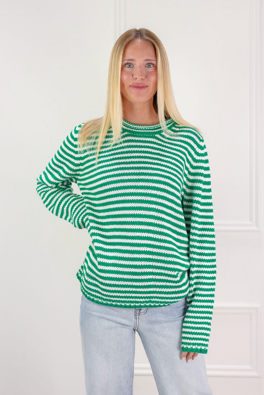 Everyday Cozy Stripe Knit Sweater Green - Clothe Boutique