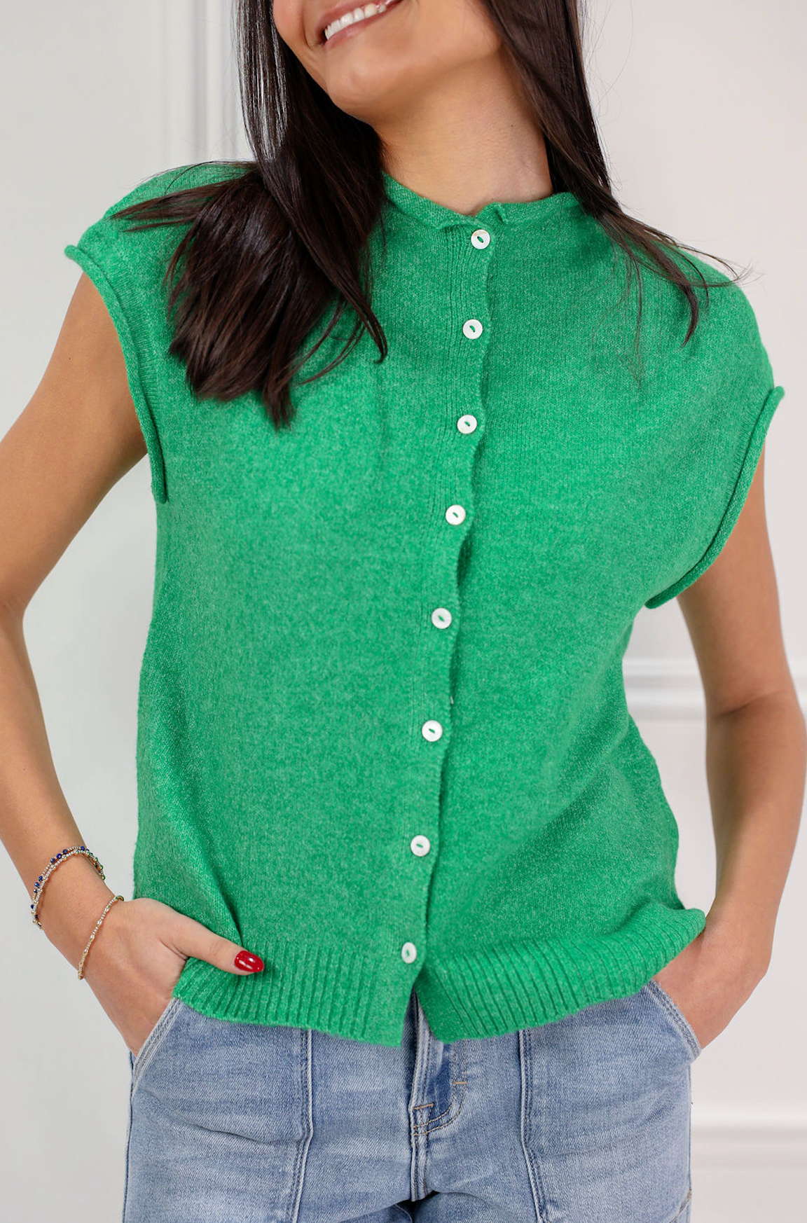 Sweater Vest Cardigan Kelly Green - Clothe Boutique