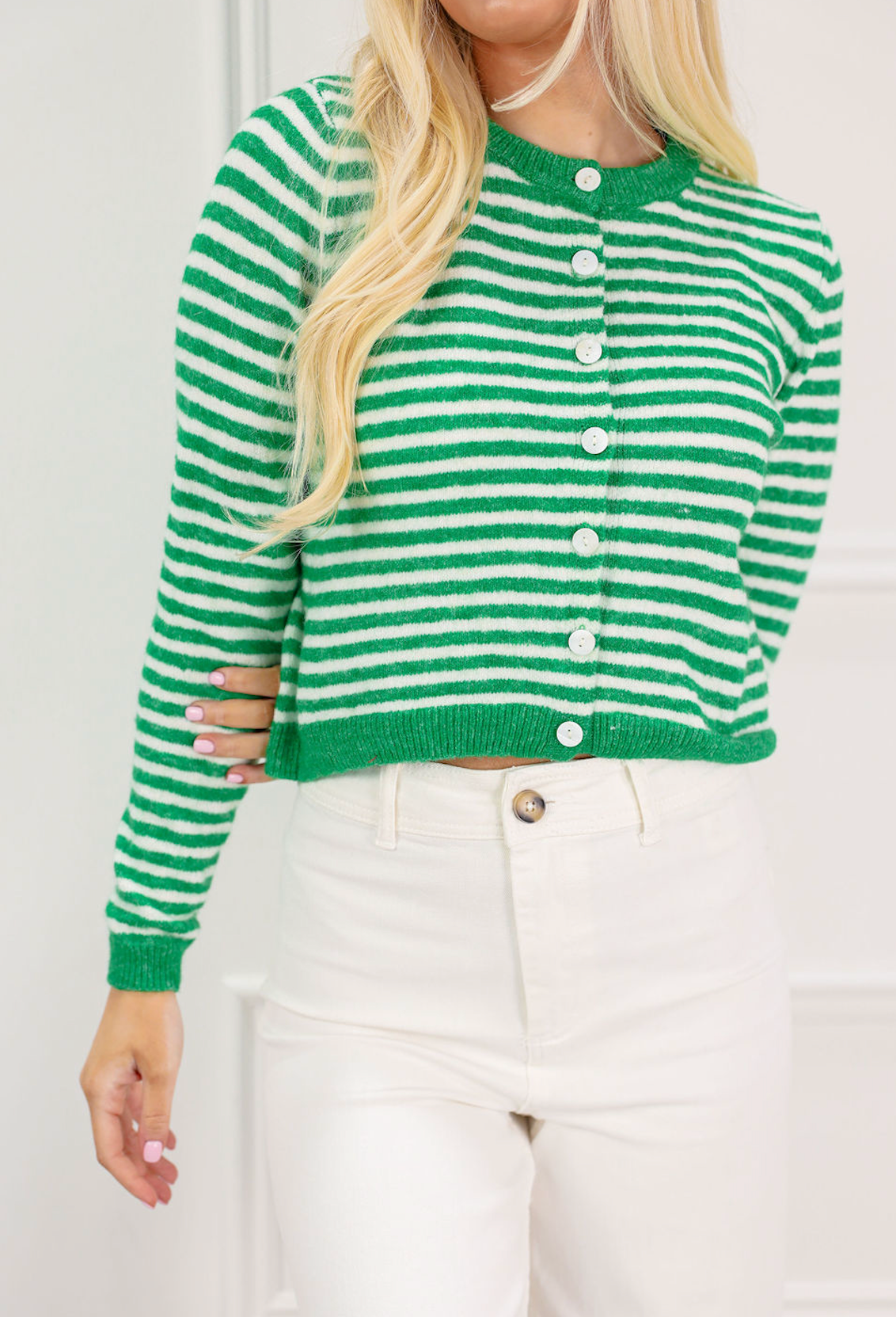 Kelly Green Striped Crop Cardigan - Clothe Boutique