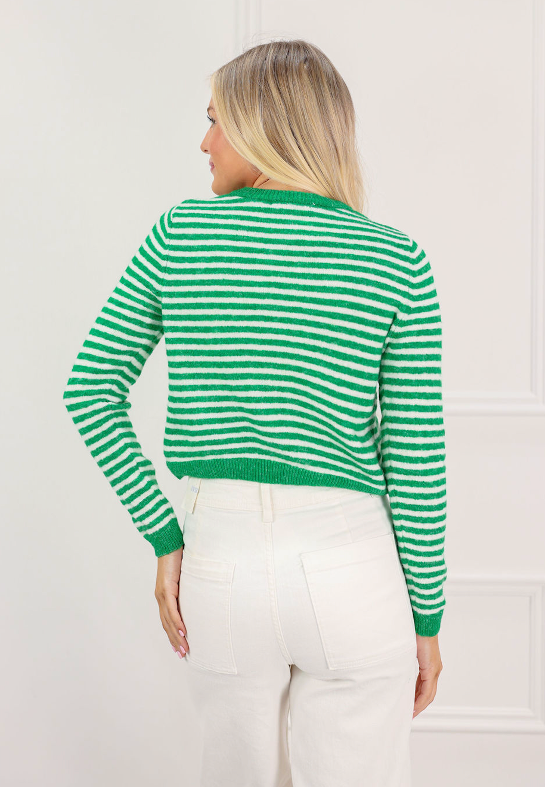 Kelly Green Striped Crop Cardigan - Clothe Boutique