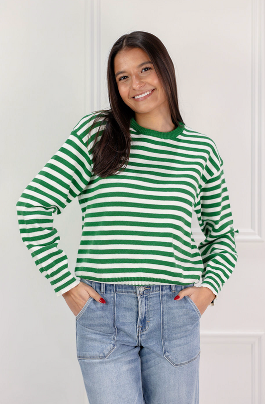 Green/Ivory Stripe Knit Sweater - Clothe Boutique