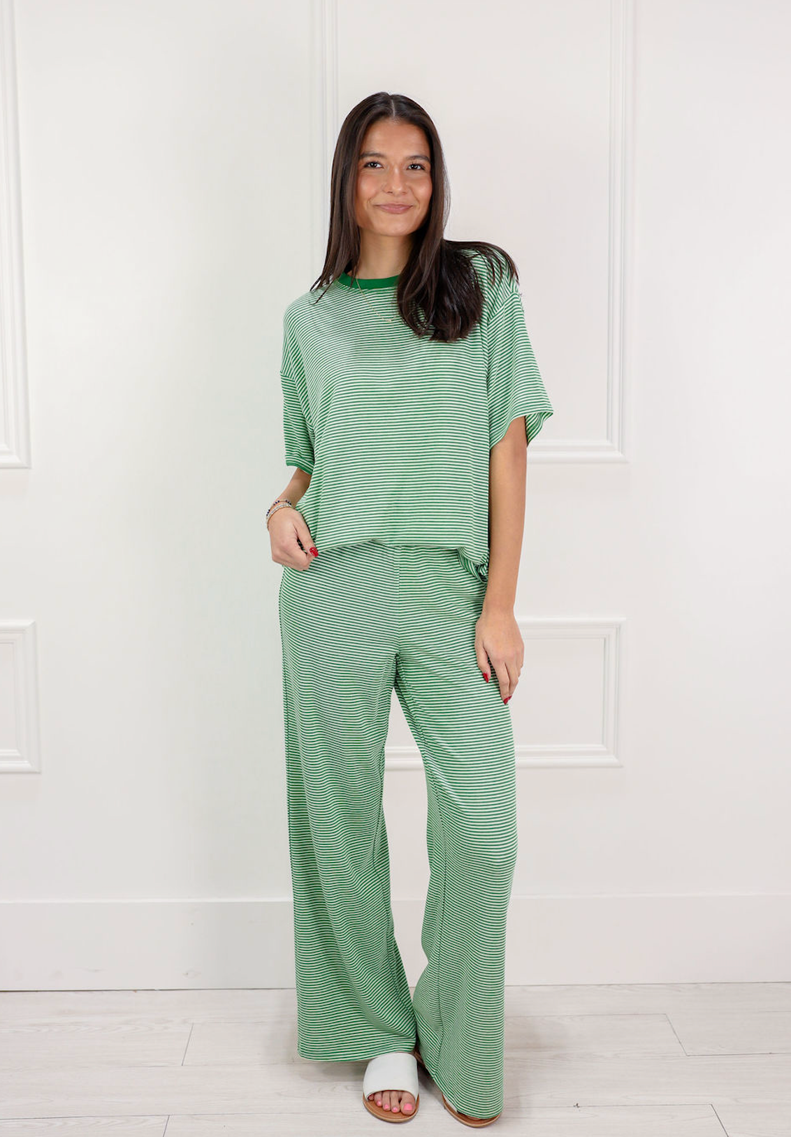 Striped Long Pants Green - Clothe Boutique