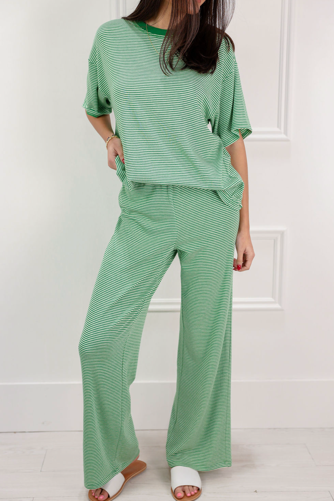 Striped Long Pants Green - Clothe Boutique