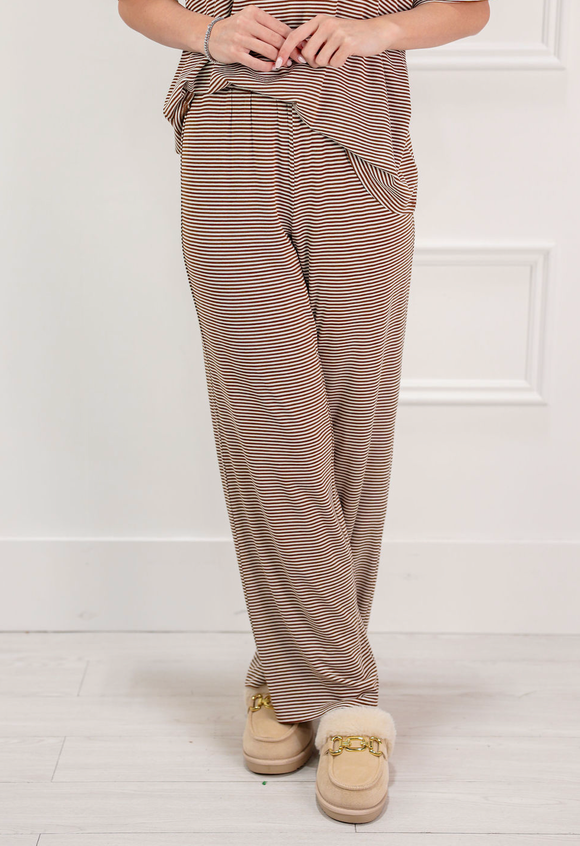 Striped Long Pants Chocolate - Clothe Boutique