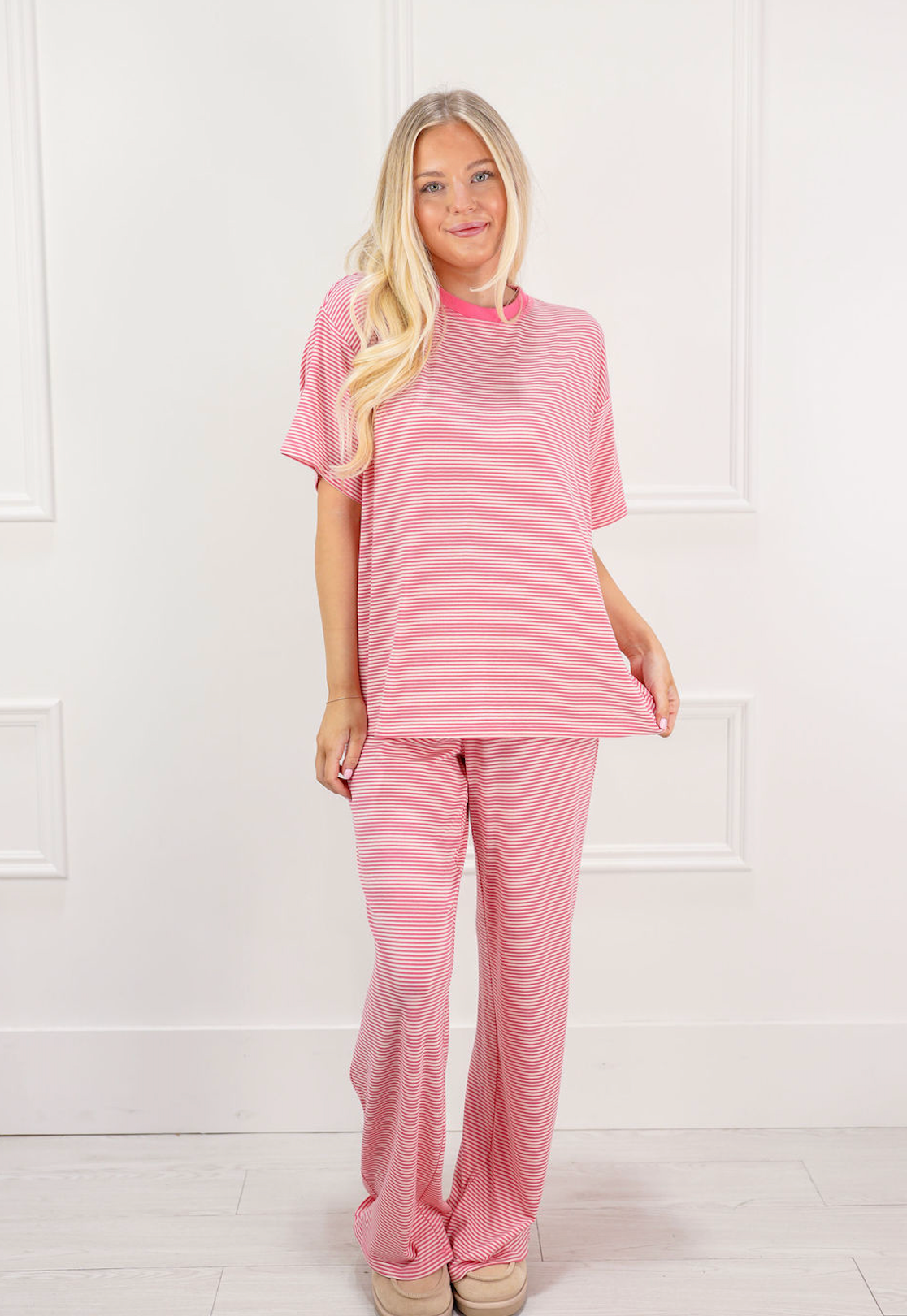 Striped Long Pants Bubblegum - Clothe Boutique