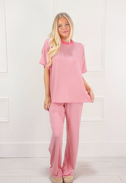 Striped Long Pants Bubblegum - Clothe Boutique