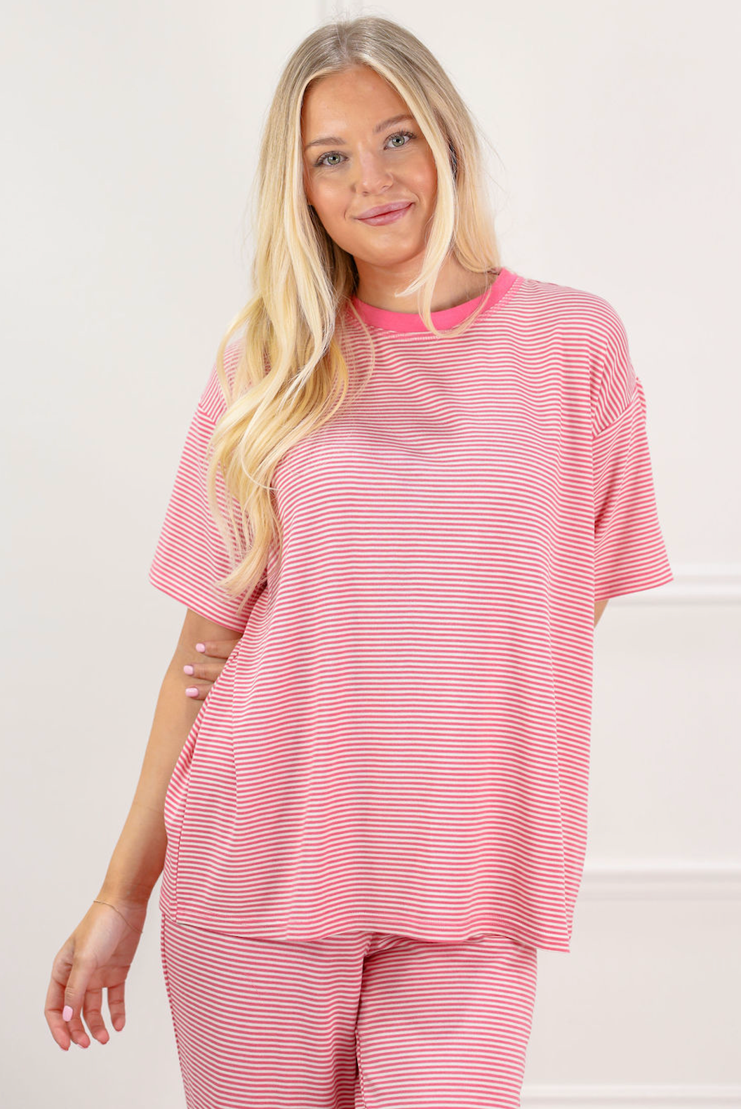 Striped Oversize T-Shirt Bubblegum - Clothe Boutique