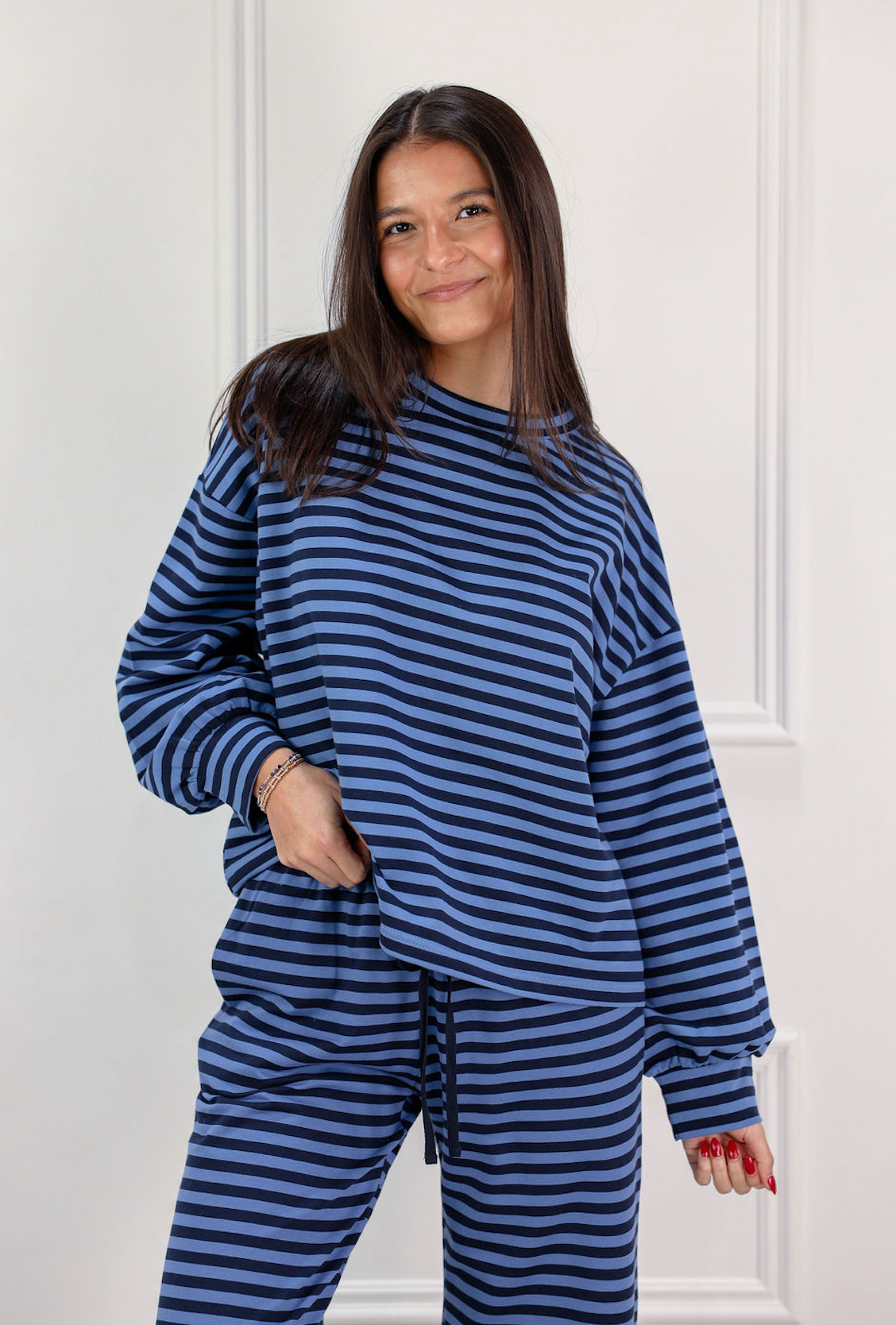 Semi Cropped Stripe Top Navy - Clothe Boutique