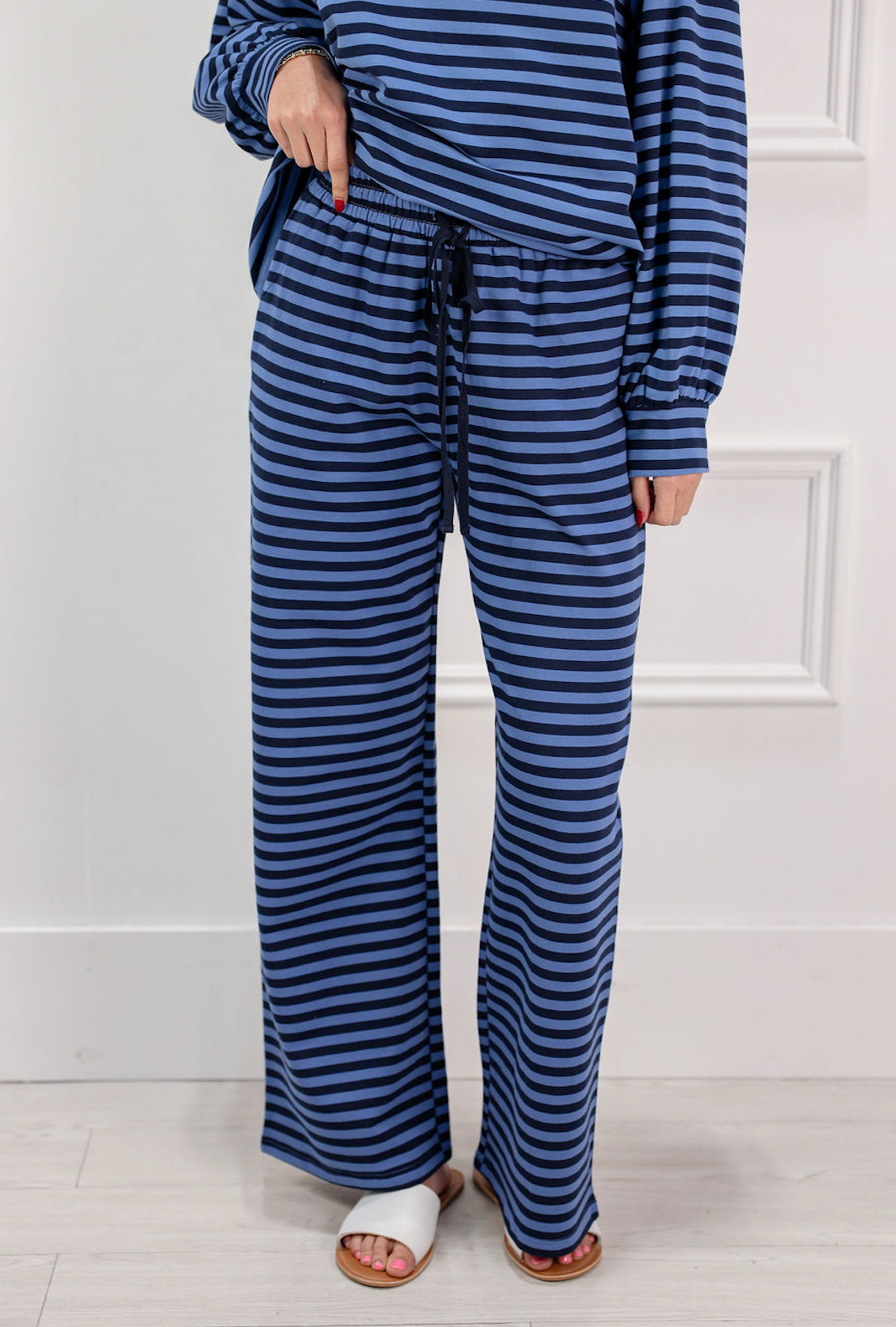 Drawstring Stripe Pants Navy - Clothe Boutique