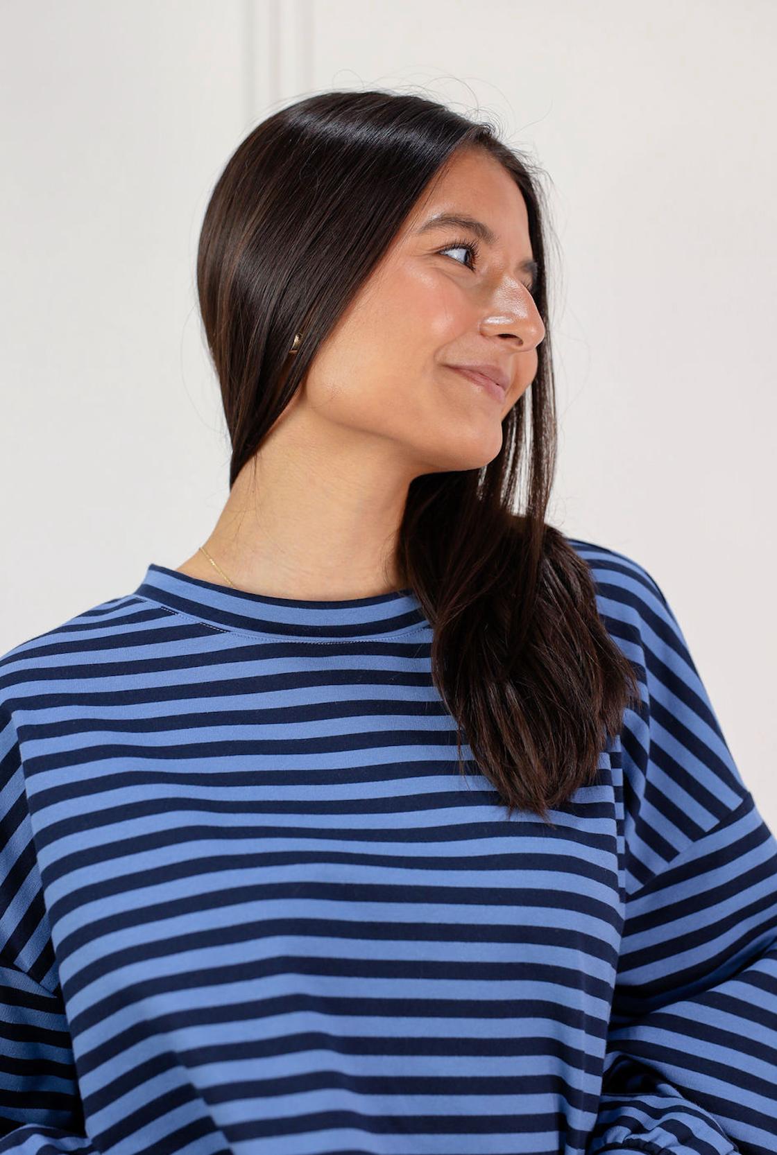 Semi Cropped Stripe Top Navy - Clothe Boutique
