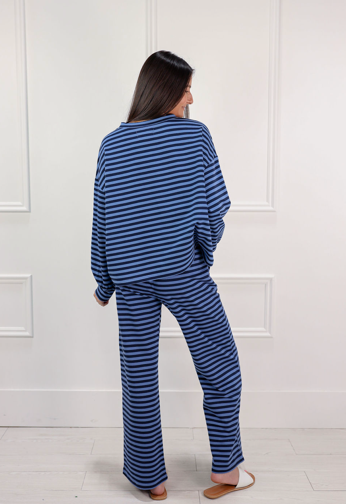 Semi Cropped Stripe Top Navy - Clothe Boutique