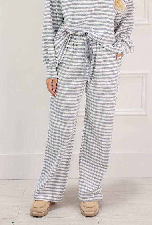 Drawstring Stripe Pants Grey - Clothe Boutique