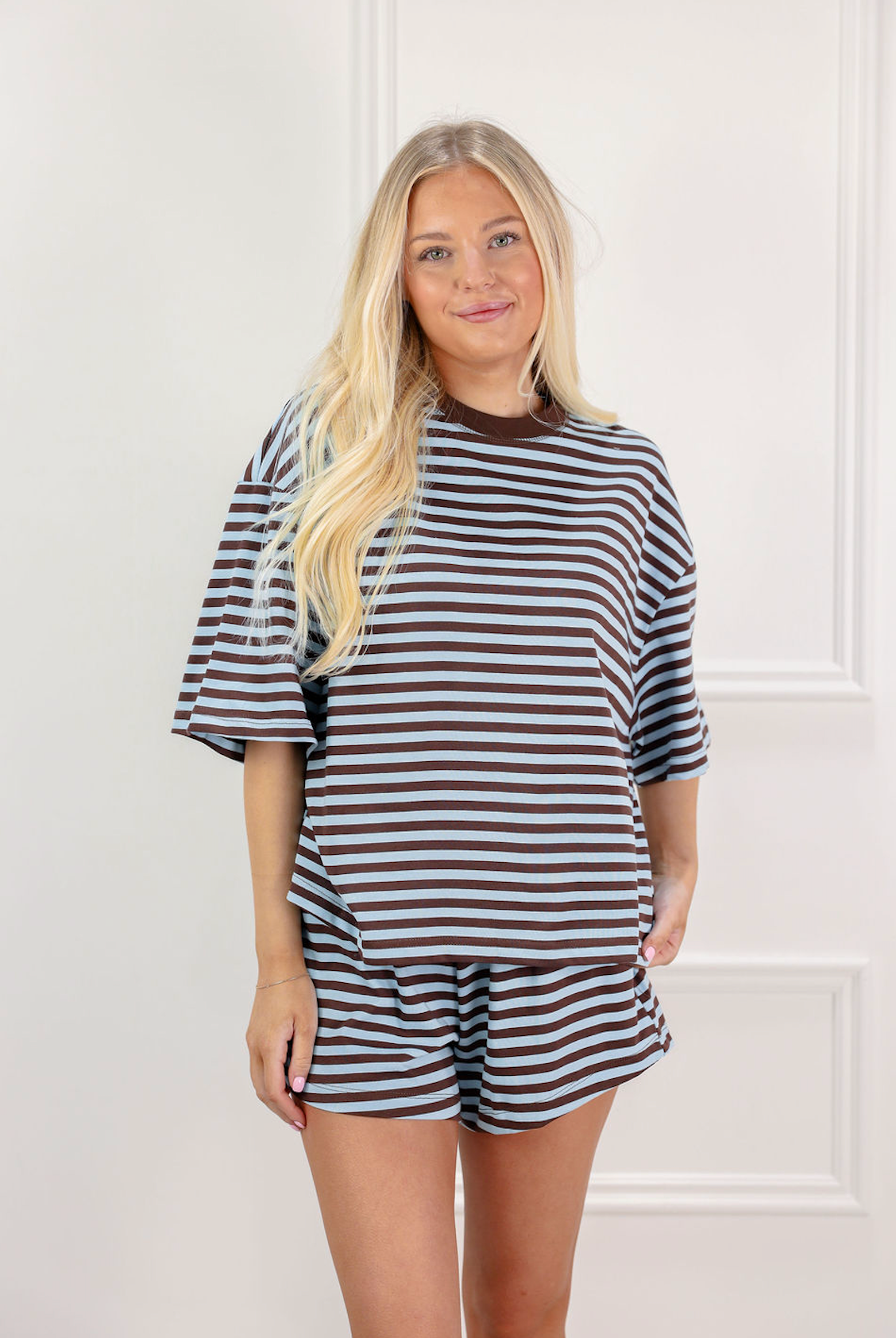 Relaxed Fit Top & Shorts Set Of 2 Blue/Brown - Clothe Boutique