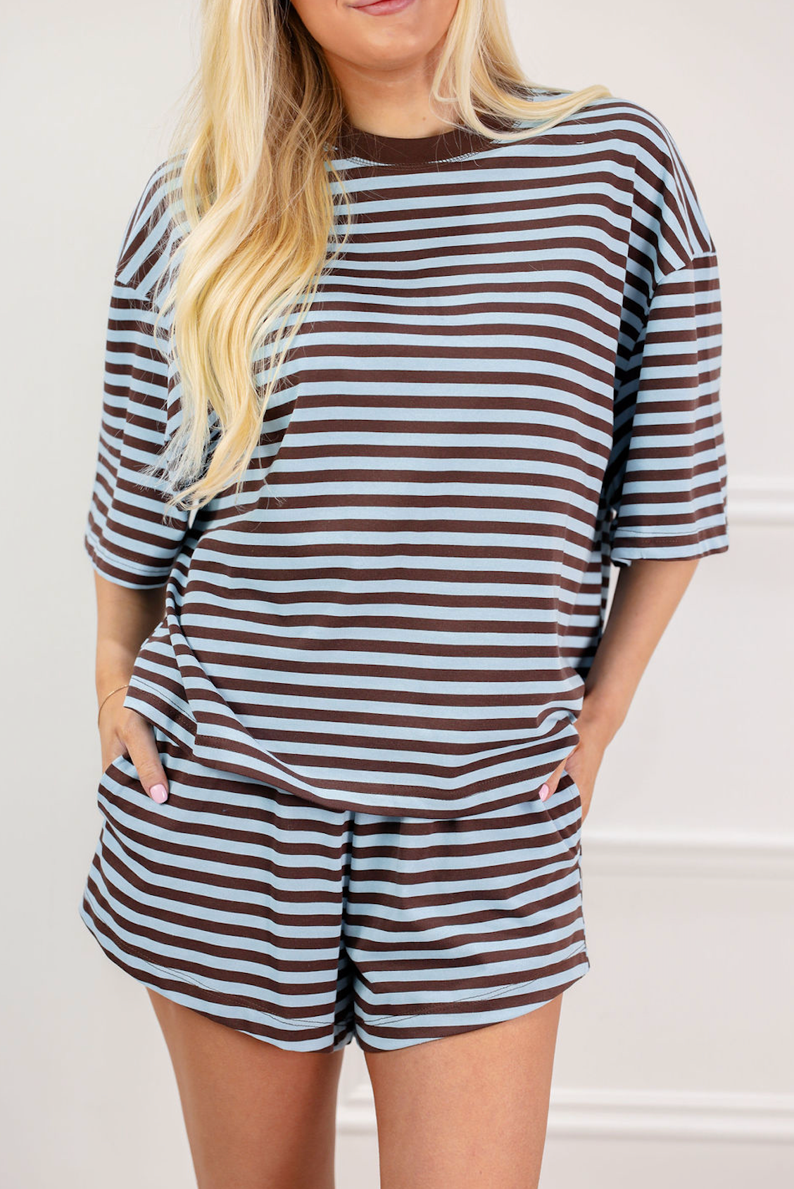 Relaxed Fit Top & Shorts Set Of 2 Blue/Brown - Clothe Boutique