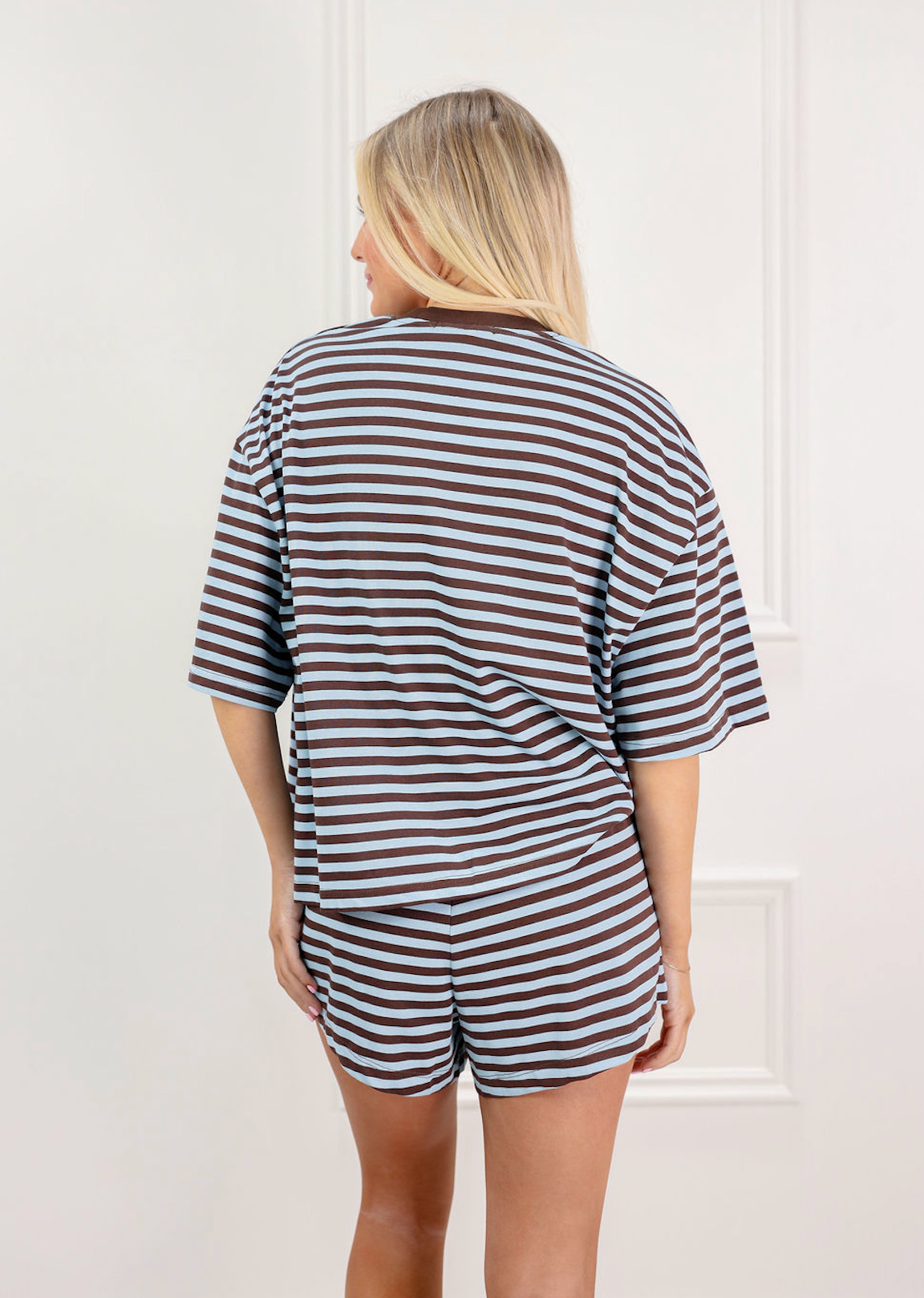 Relaxed Fit Top & Shorts Set Of 2 Blue/Brown - Clothe Boutique