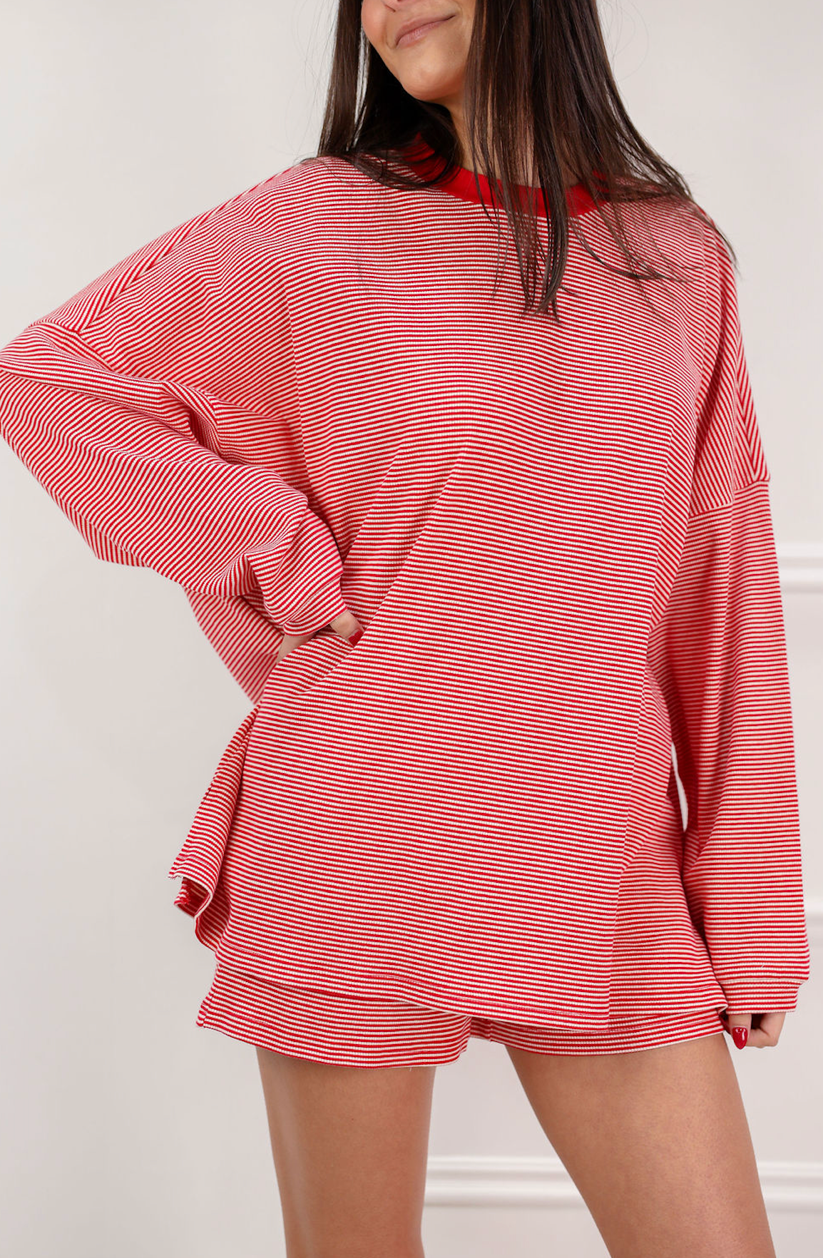 Piper Ribbed Oversize Top Red - Clothe Boutique
