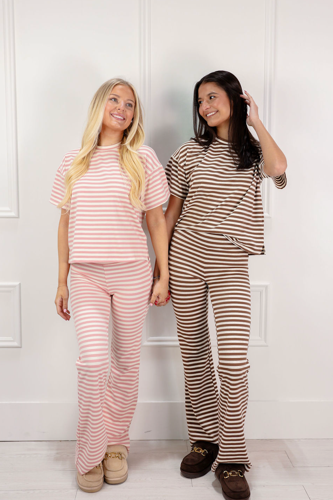 Ribbed Striped T-Shirt and Pants Set of 2 Brown - Clothe Boutique