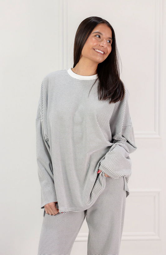 Striped Oversize Top Charcoal - Clothe Boutique