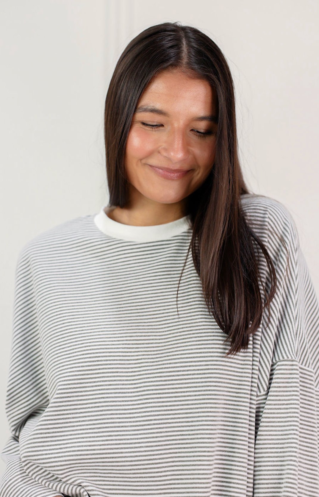 Striped Oversize Top Charcoal - Clothe Boutique