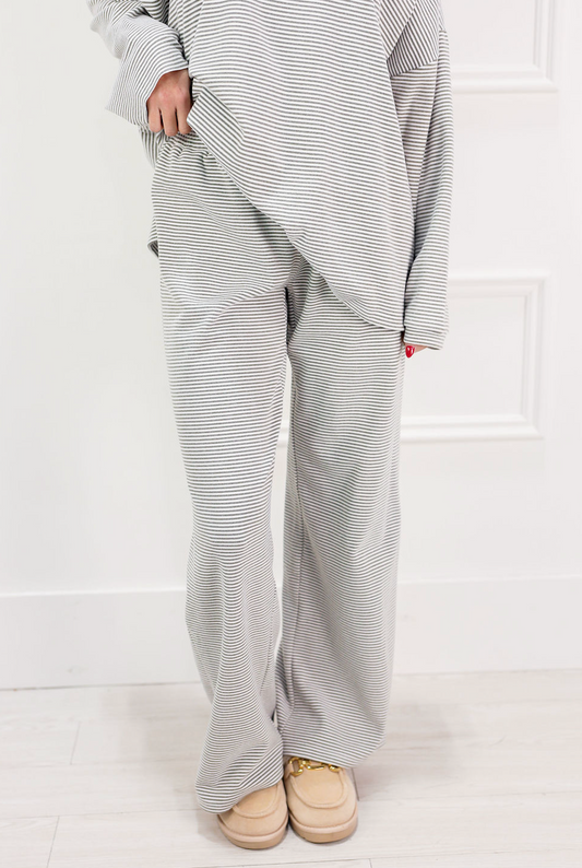 Striped Fleece Lounge Pants Charcoal - Clothe Boutique