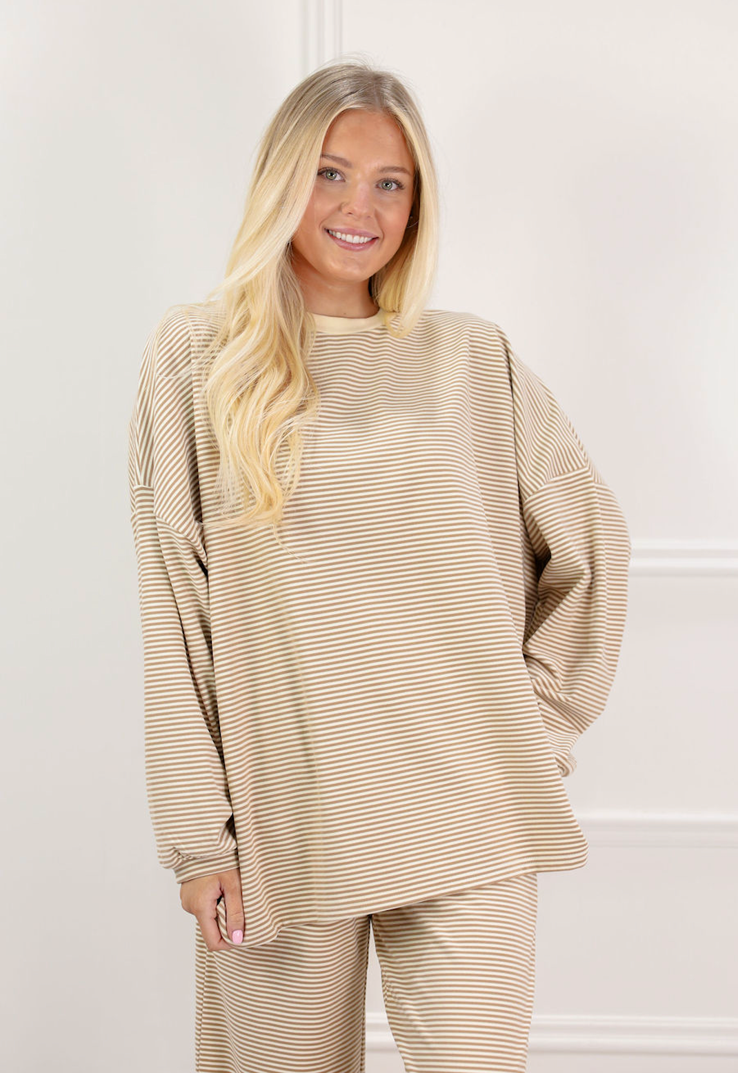 Striped Fleece Oversize Top Tan - Clothe Boutique