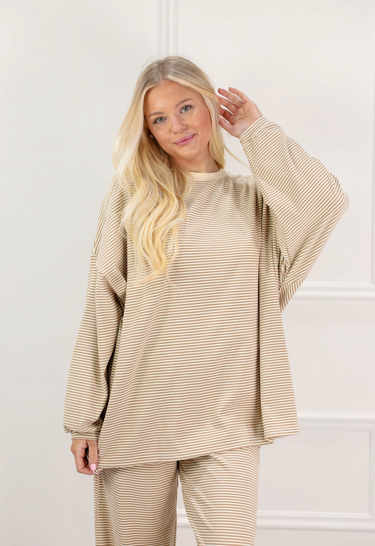 Striped Fleece Oversize Top Tan - Clothe Boutique