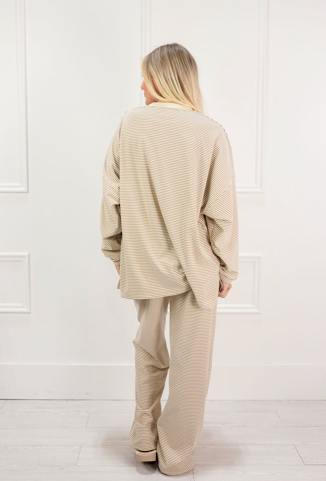 Striped Fleece Oversize Top Tan - Clothe Boutique