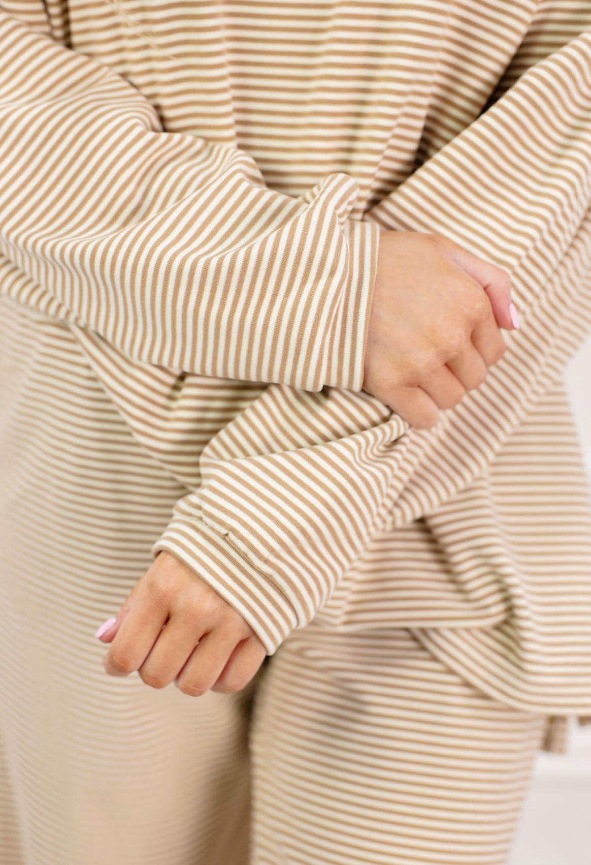 Striped Fleece Oversize Top Tan - Clothe Boutique
