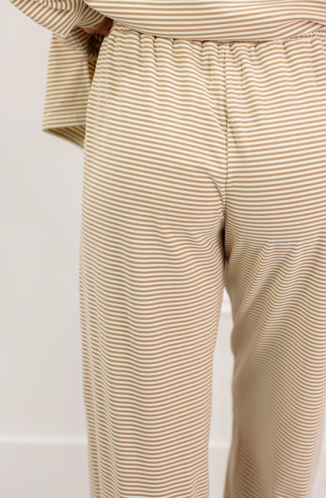 Striped Fleece Lounge Pants Tan - Clothe Boutique