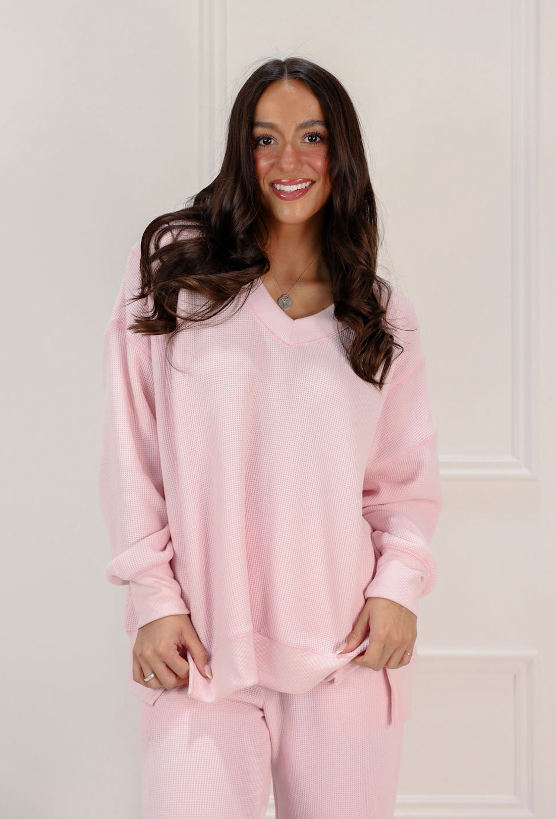 Oversized Waffle Knit Top Pale Pink - Clothe Boutique