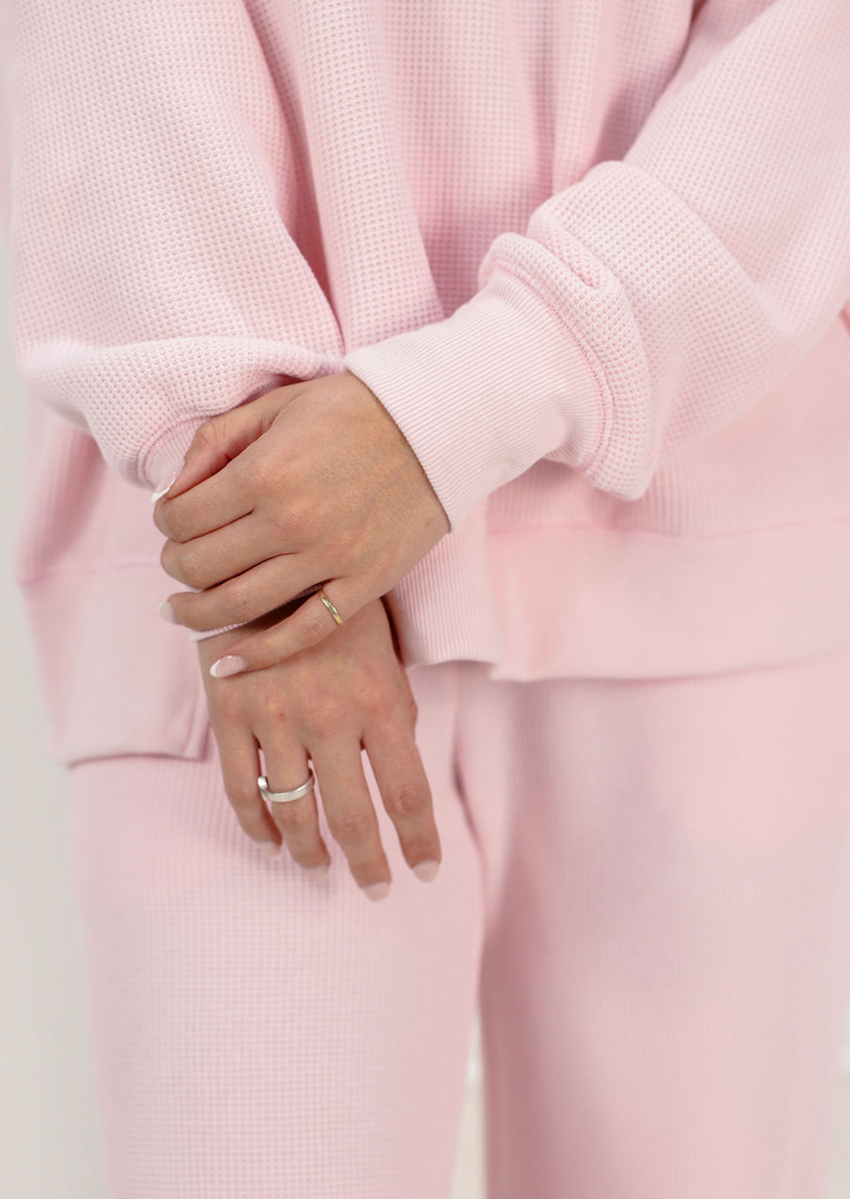 Waffle Knit Wide Leg Pants Pale Pink - Clothe Boutique