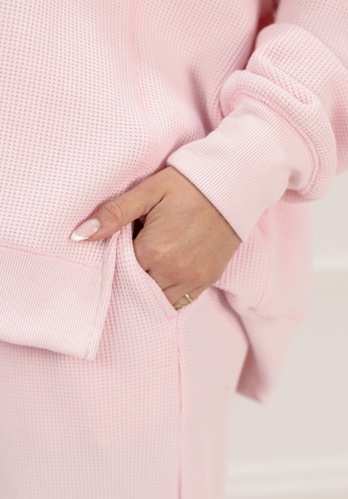Waffle Knit Wide Leg Pants Pale Pink - Clothe Boutique