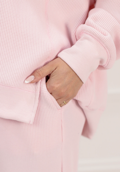 Waffle Knit Wide Leg Pants Pale Pink - Clothe Boutique