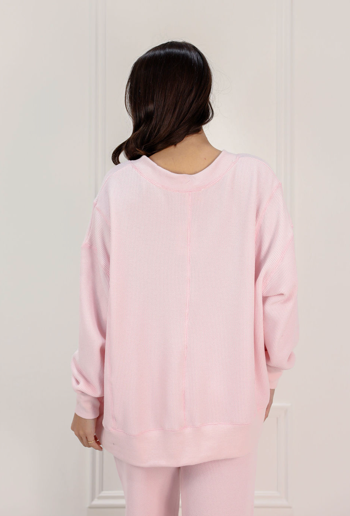 Oversized Waffle Knit Top Pale Pink - Clothe Boutique