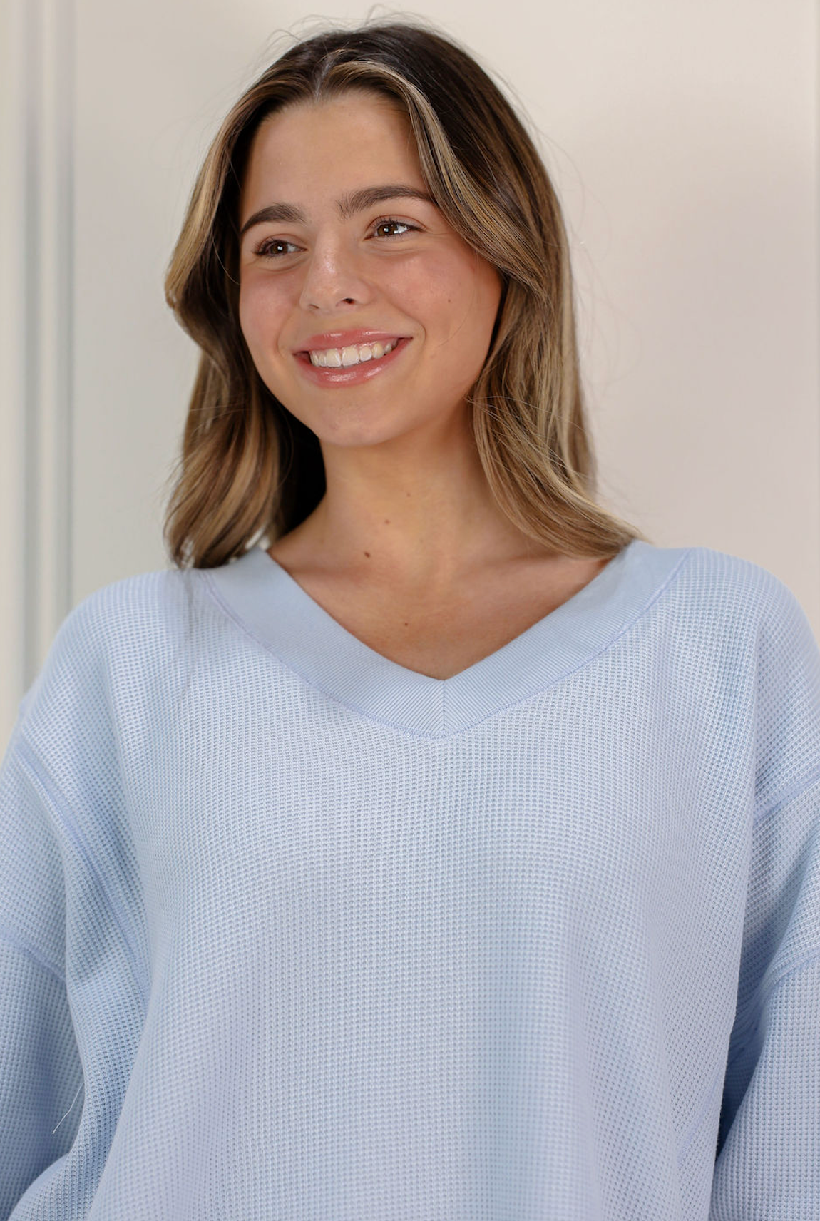 Oversized Waffle Knit Top Pale Blue - Clothe Boutique