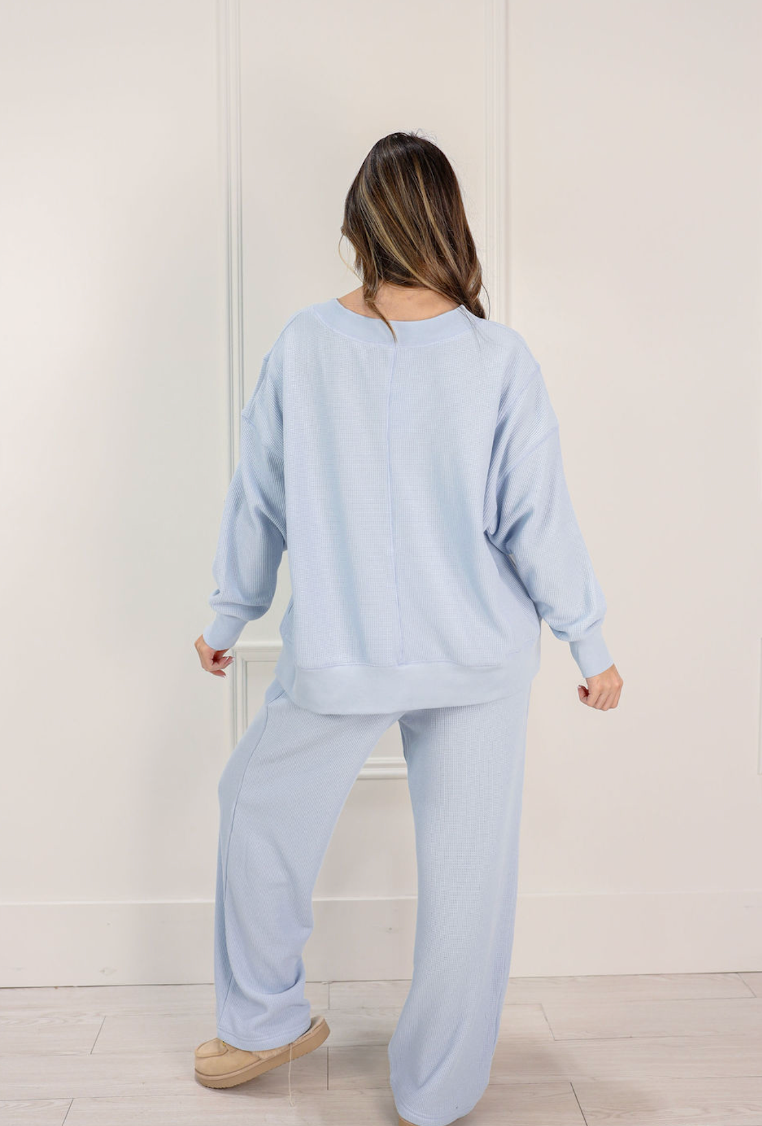 Oversized Waffle Knit Top Pale Blue - Clothe Boutique