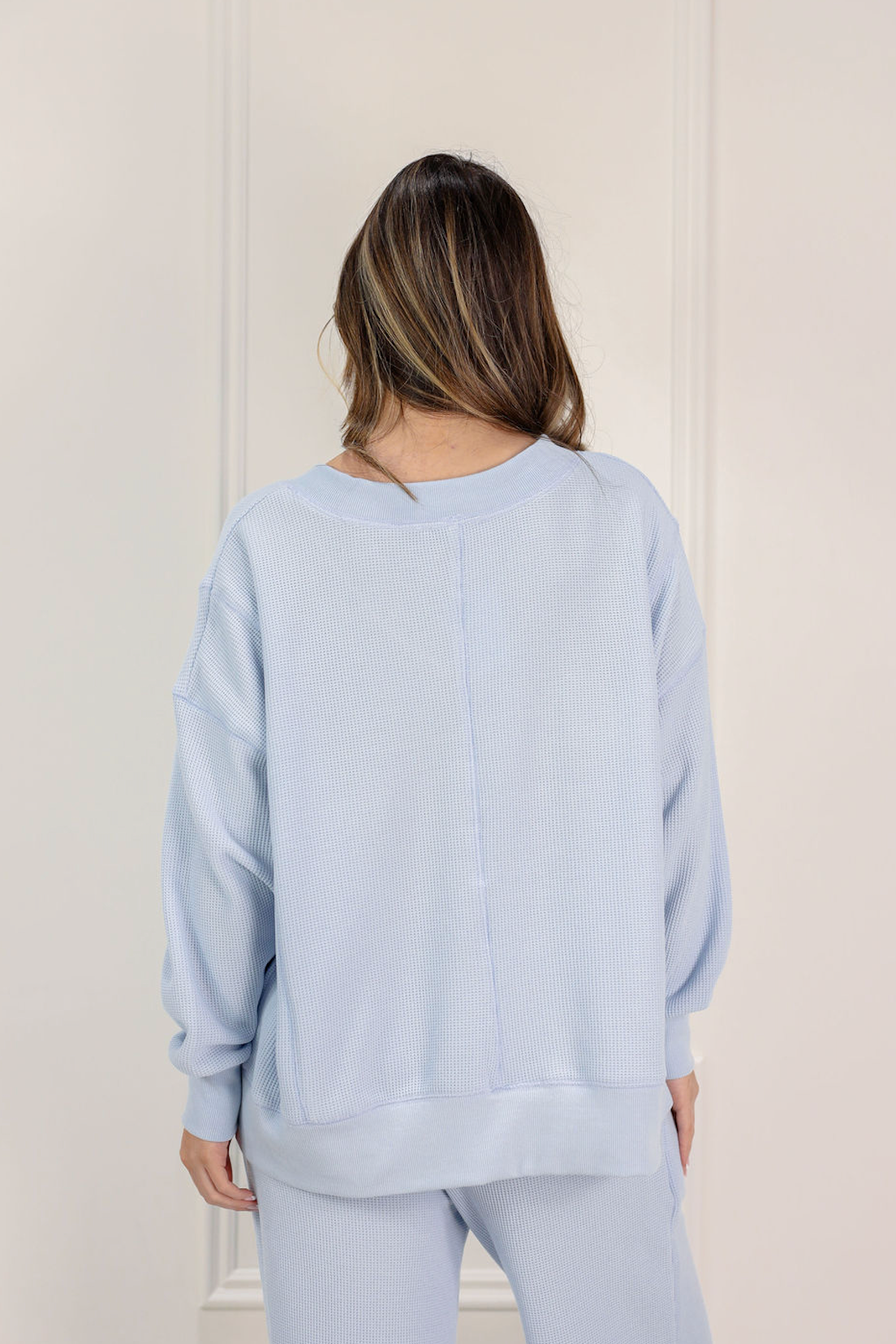 Oversized Waffle Knit Top Pale Blue - Clothe Boutique