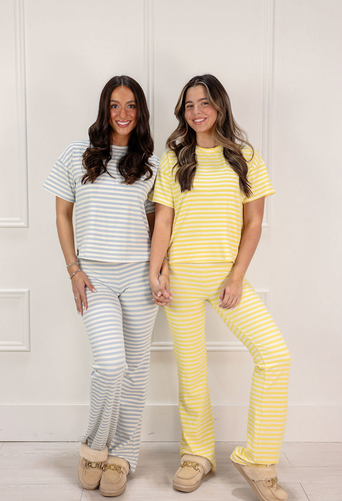 Ribbed Striped T-Shirt and Pants Set of 2 Yellow - Clothe Boutique